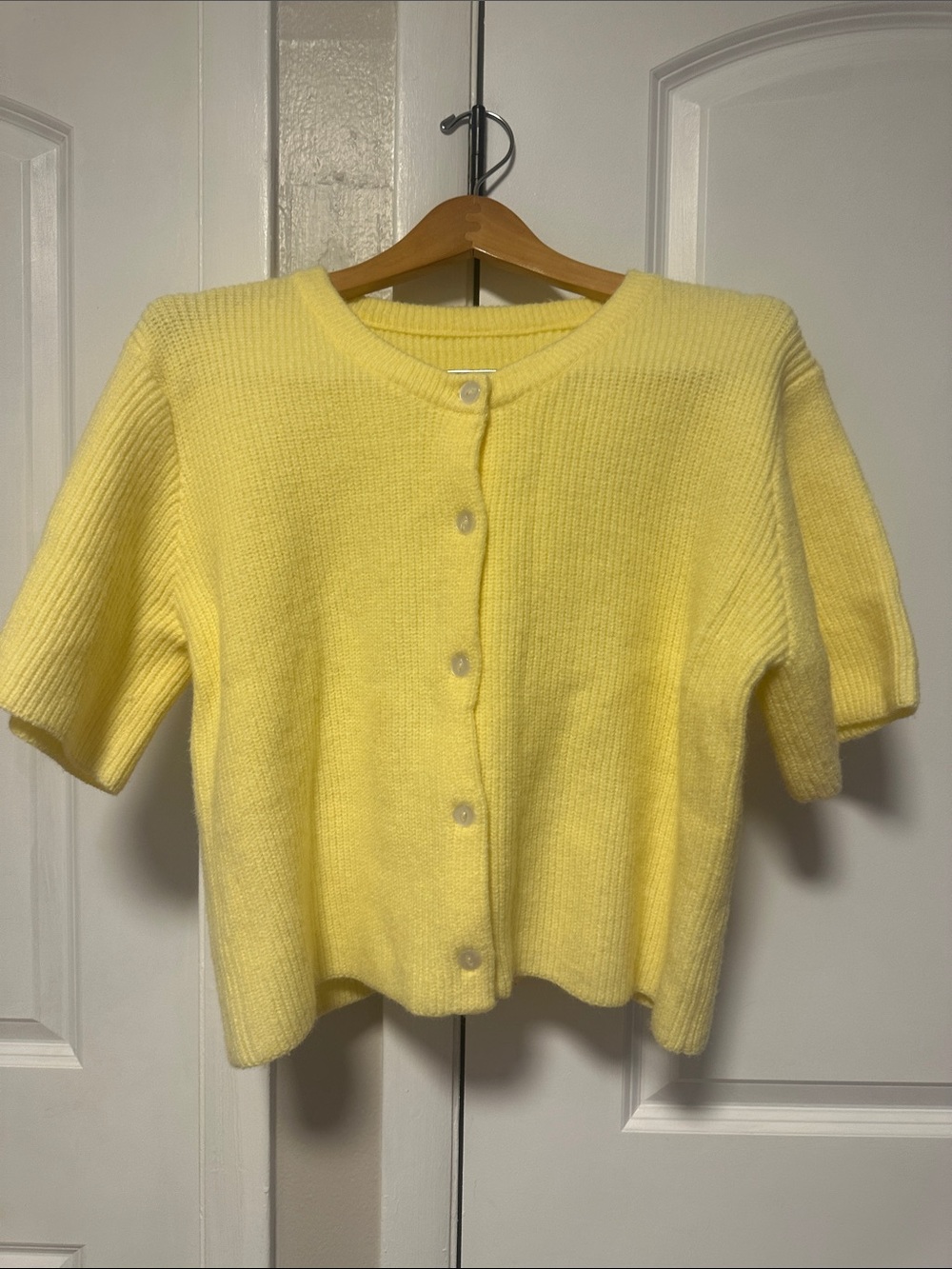 Perfect for Fall!!!!  Light Yellow Short-Sleeve Knit Button Cardigan